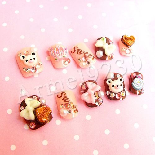 Unhas postiças com nail art cod 35